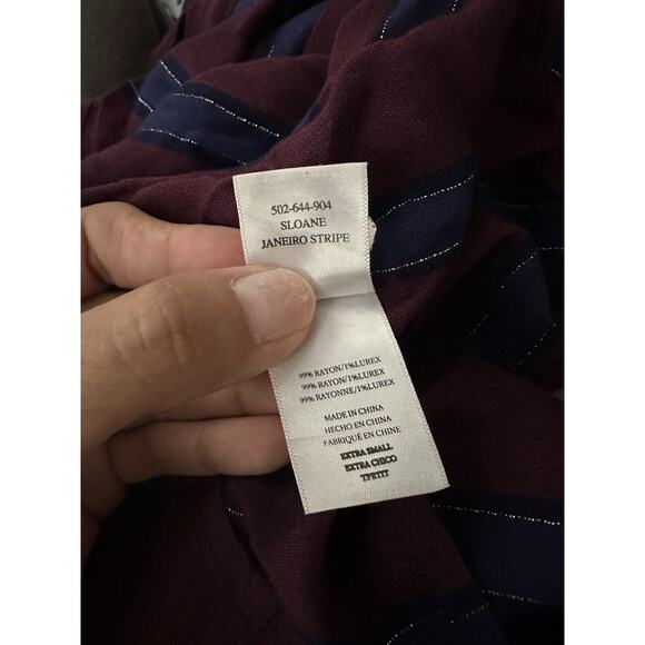 Rails Sloane Blouse in Janeiro Stripe Burgundy Navy Metallic V Neck XS - Picture 10 of 10